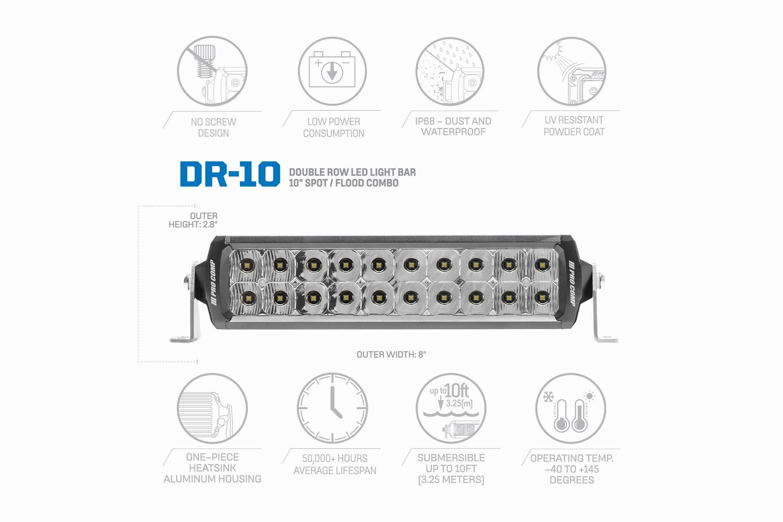 10 in. Dual Row LED Combo Spot Flood Light Bar <br> Universal