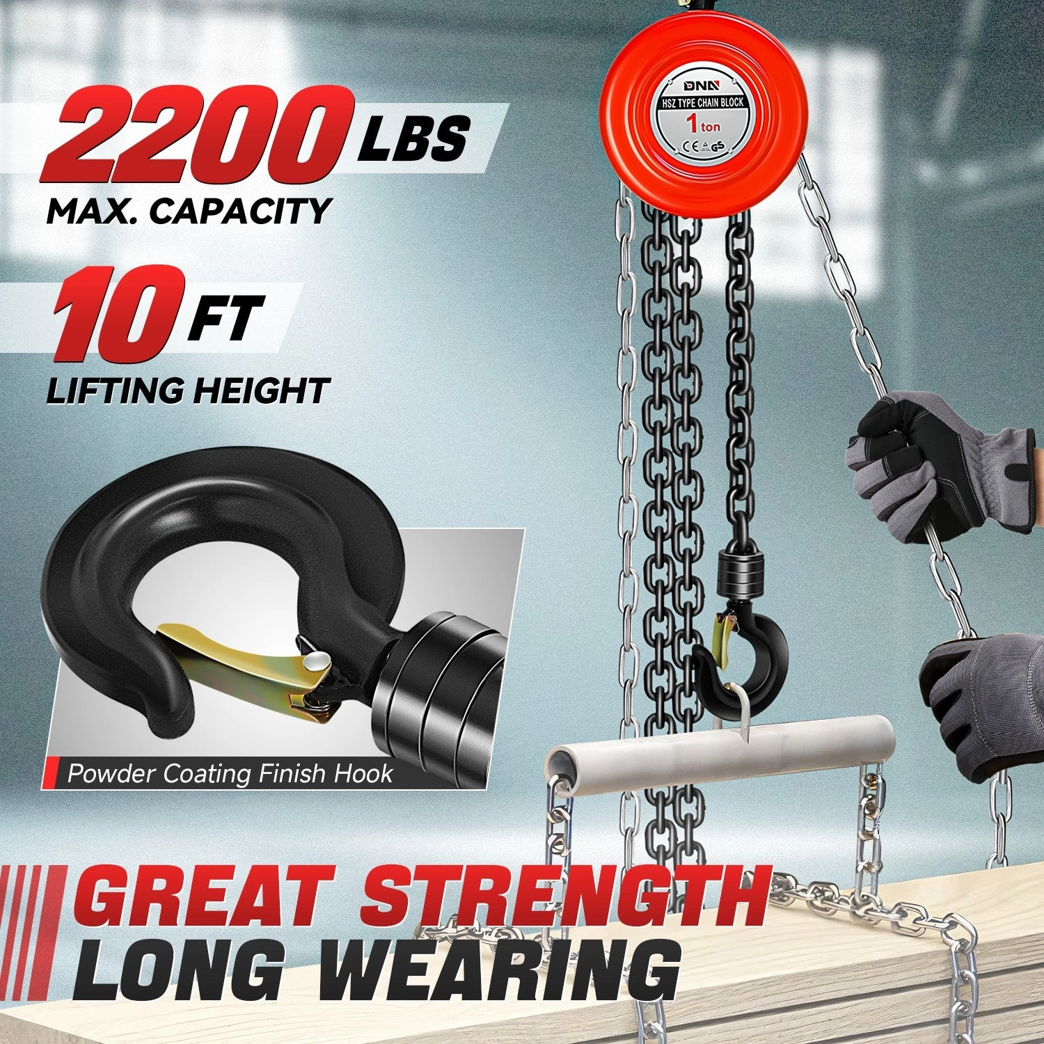 1 Ton Hand Chain Hoists w/Load Chain <br> Dimension ( in.): 5.5 L X 5 W X 8.3 H
