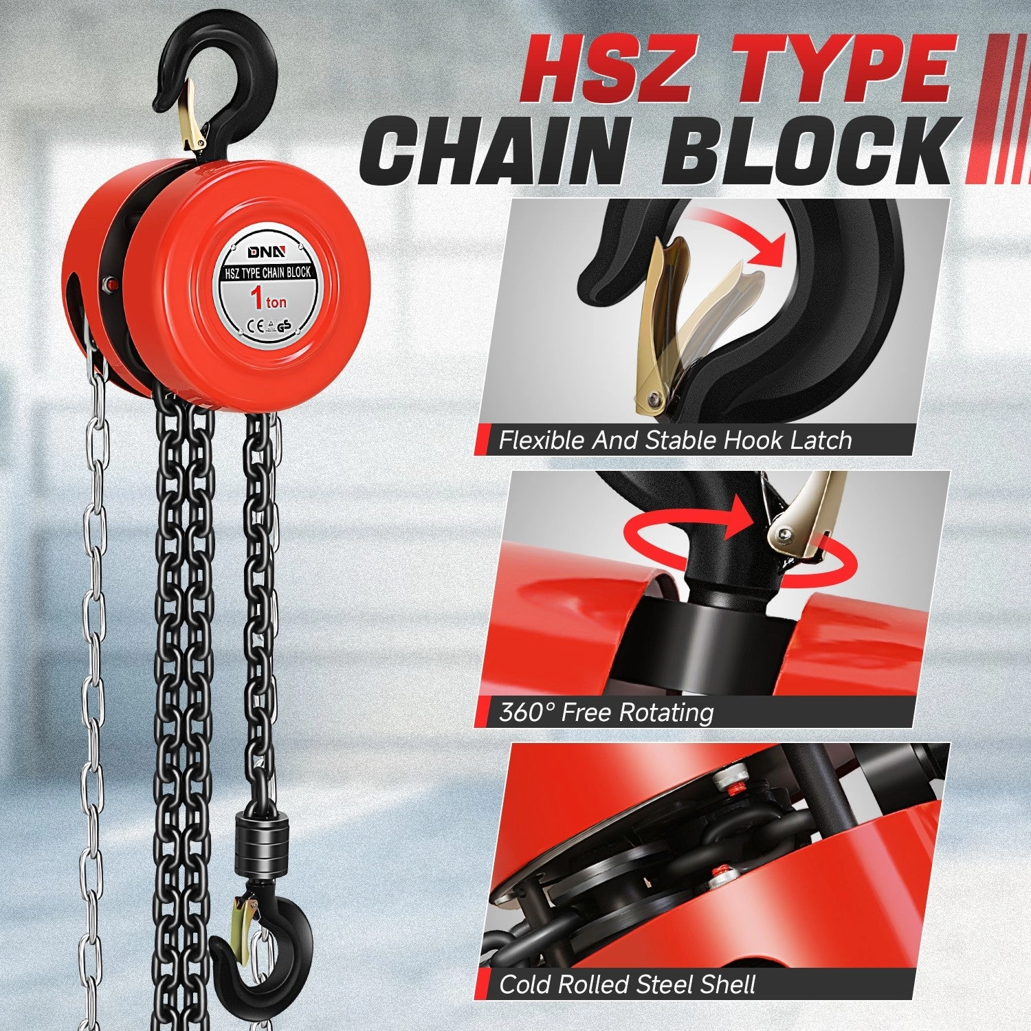 1 Ton Hand Chain Hoists w/Load Chain <br> Dimension ( in.): 5.5 L X 5 W X 8.3 H
