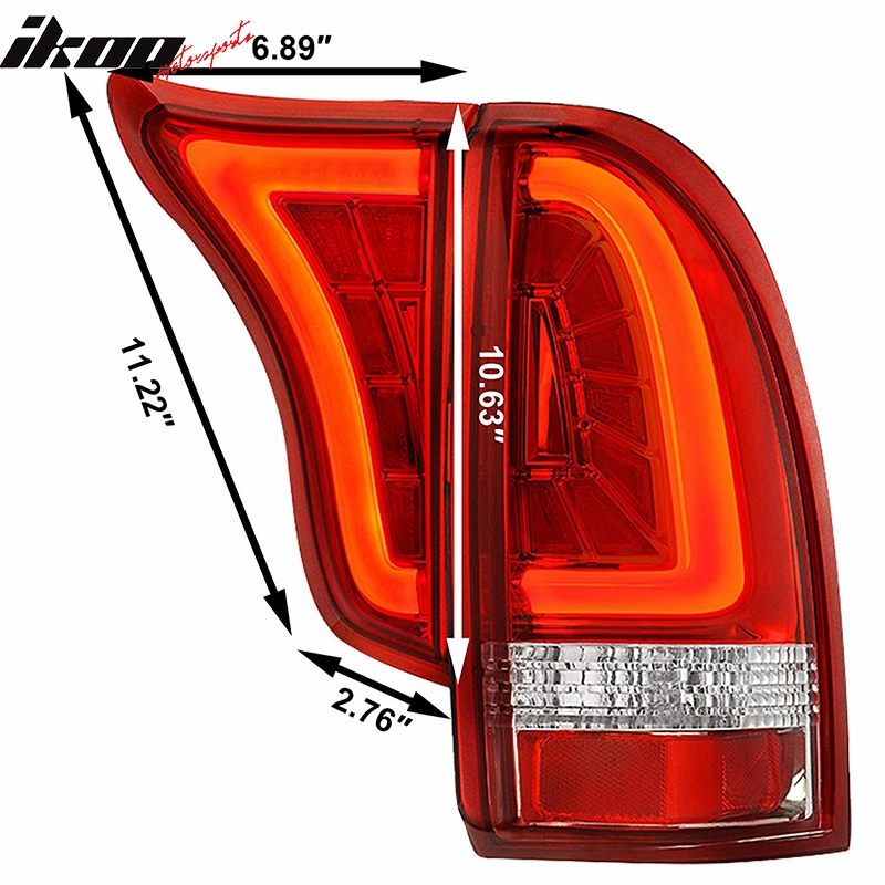 2005-2015 Toyota Tacoma RC Red Lens Chrome Housing LED Tail Lights 4PC
