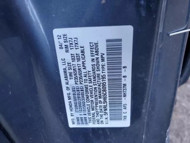 2011 2012 2013 HONDA ODYSSEY EX-L TAILGATE HATCH TRUNK LID TAIL GATE W/ CAMERA