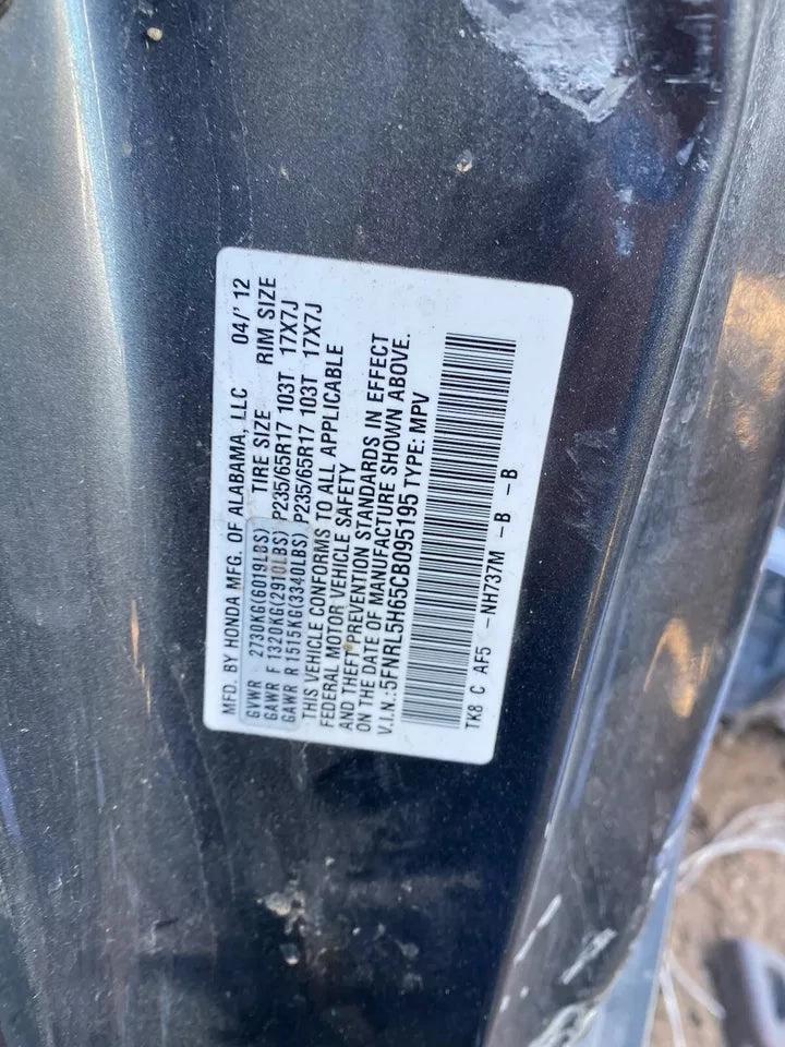 2011 2012 2013 HONDA ODYSSEY EX-L TAILGATE HATCH TRUNK LID TAIL GATE W/ CAMERA