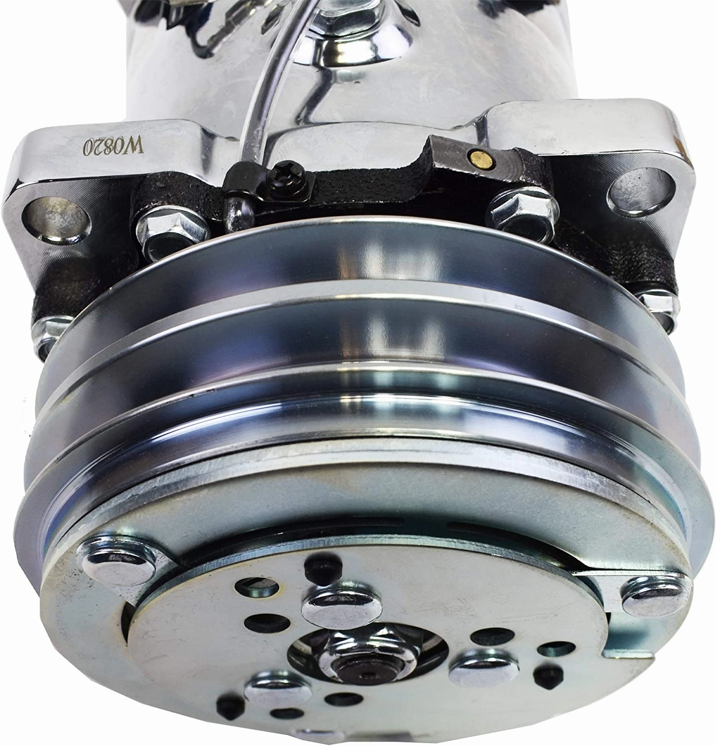 508 Style Silver Clutch V-Belt Universal Air Condition Compressor, Chrome