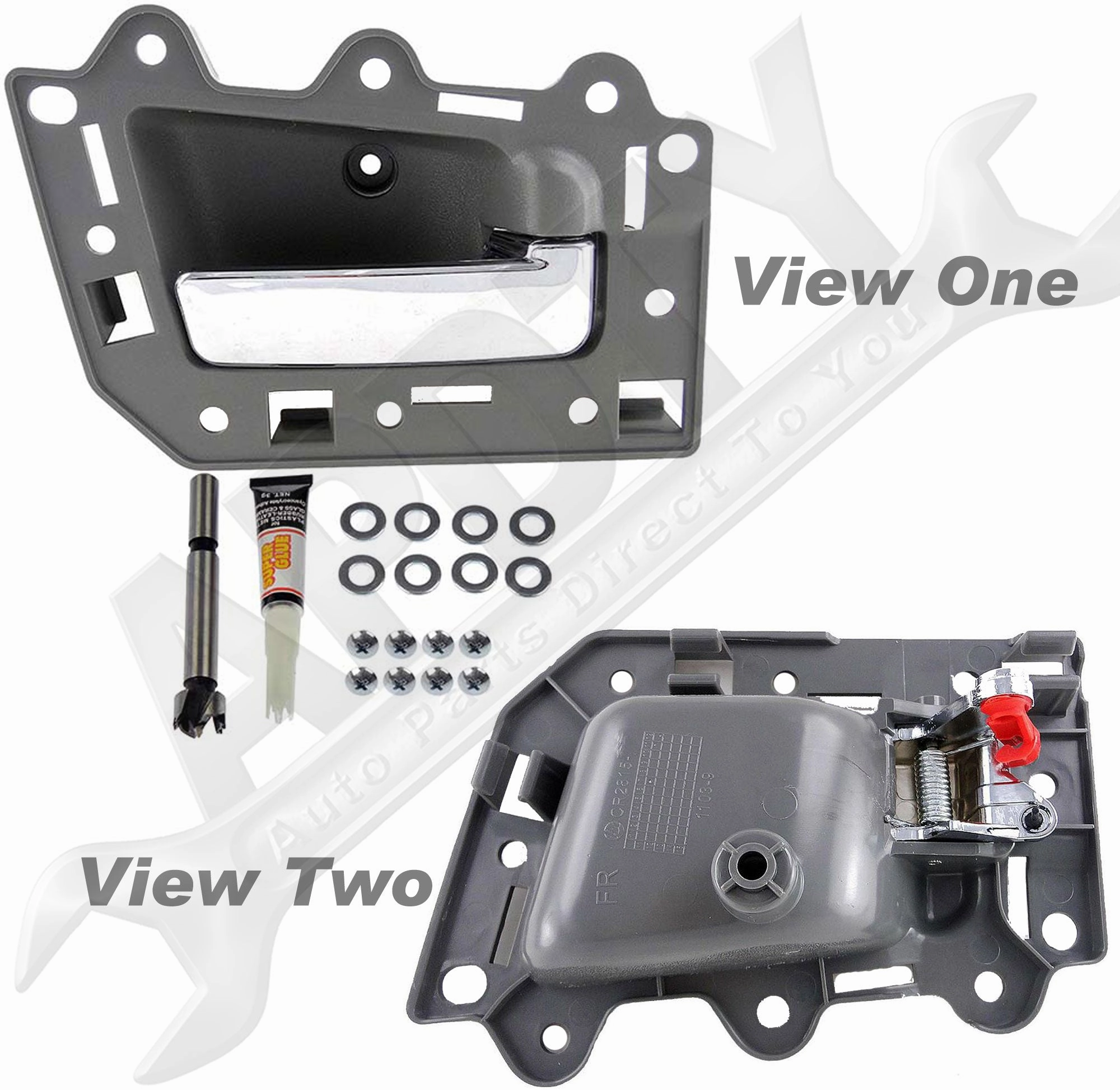 APDTY 153653 Interior Door Handle Replacement Kit Chrome Lever, Gray Housing