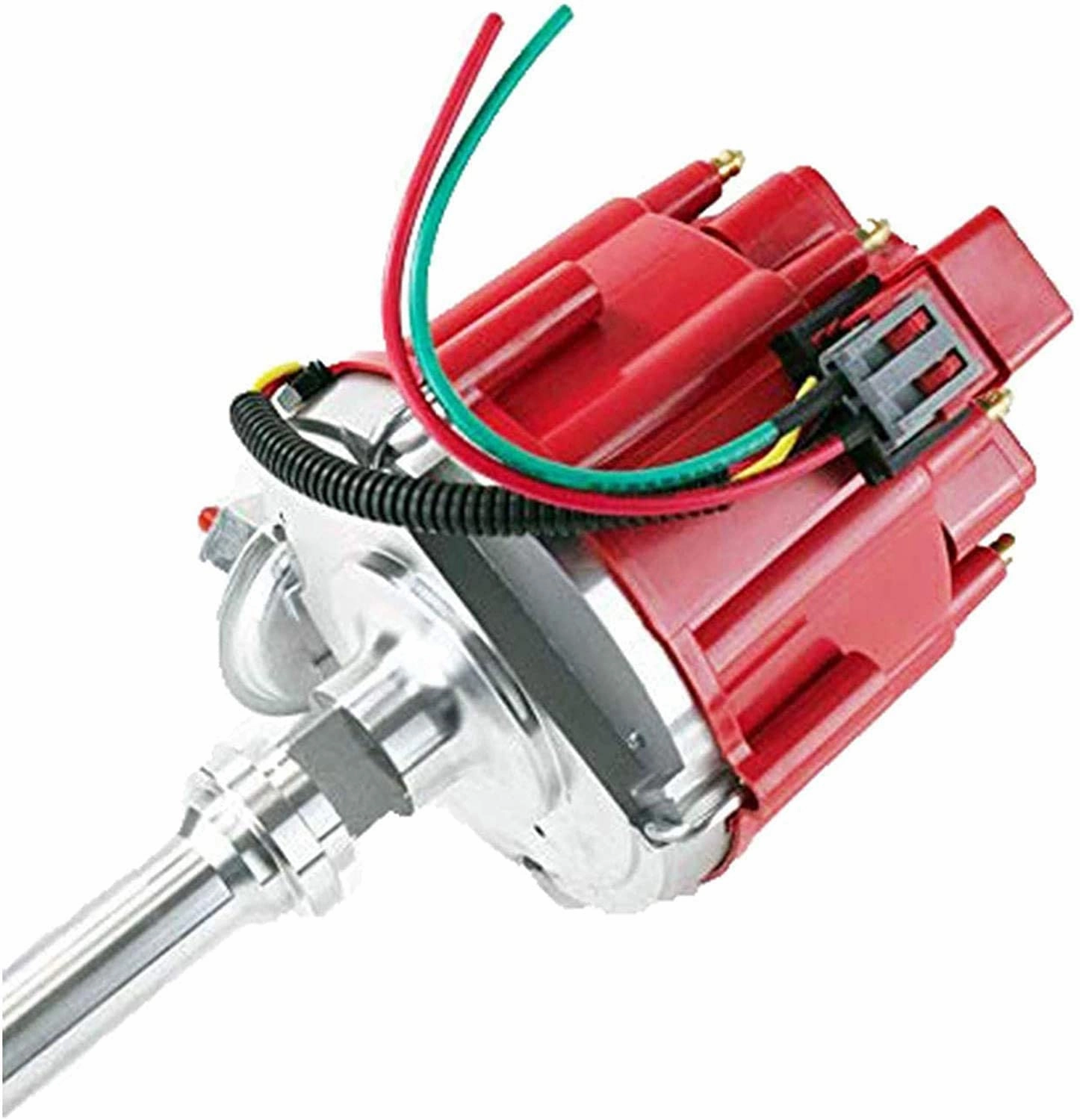 HEI Distributor, 8.0mm Spark Plug Wires, and Battery-Pigtail Harness Kit For Buick Odd Fire 231 3.8L V6 225 Jeep 3.7L Dauntless Red Cap