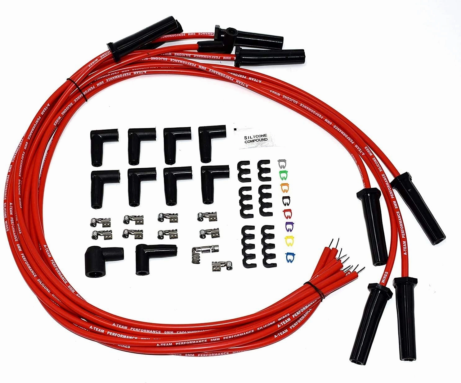 HEI Distributor, 8.0mm Spark Plug Wires, and Battery-Pigtail Harness Kit For Buick Odd Fire 231 3.8L V6 225 Jeep 3.7L Dauntless Red Cap