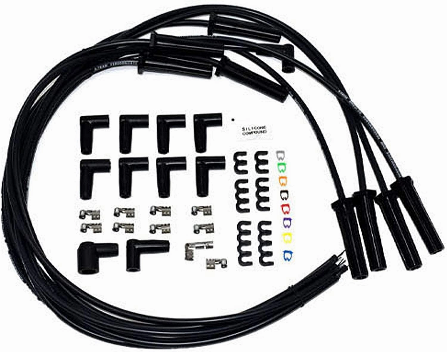 HEI Distributor, 8.0mm Spark Plug Wires, and Battery-Pigtail Harness Kit For Cadillac 368 425 472 500 V8 Black Cap