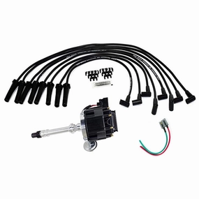 HEI Distributor w-Spark Plug Wires & HEI Pigtail Harness Complete Kit, Black Cap