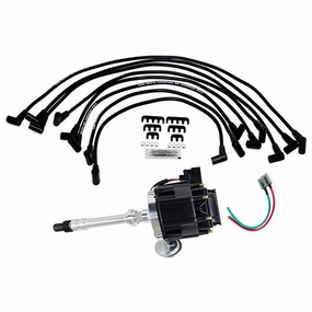 HEI Distributor with Under the Exhaust Spark Plug Wires & HEI Pigtail Harness Complete Kit Compatible with Chevrolet Chevy GM GMC SBC 265 267 283 350 383 400 Black Cap