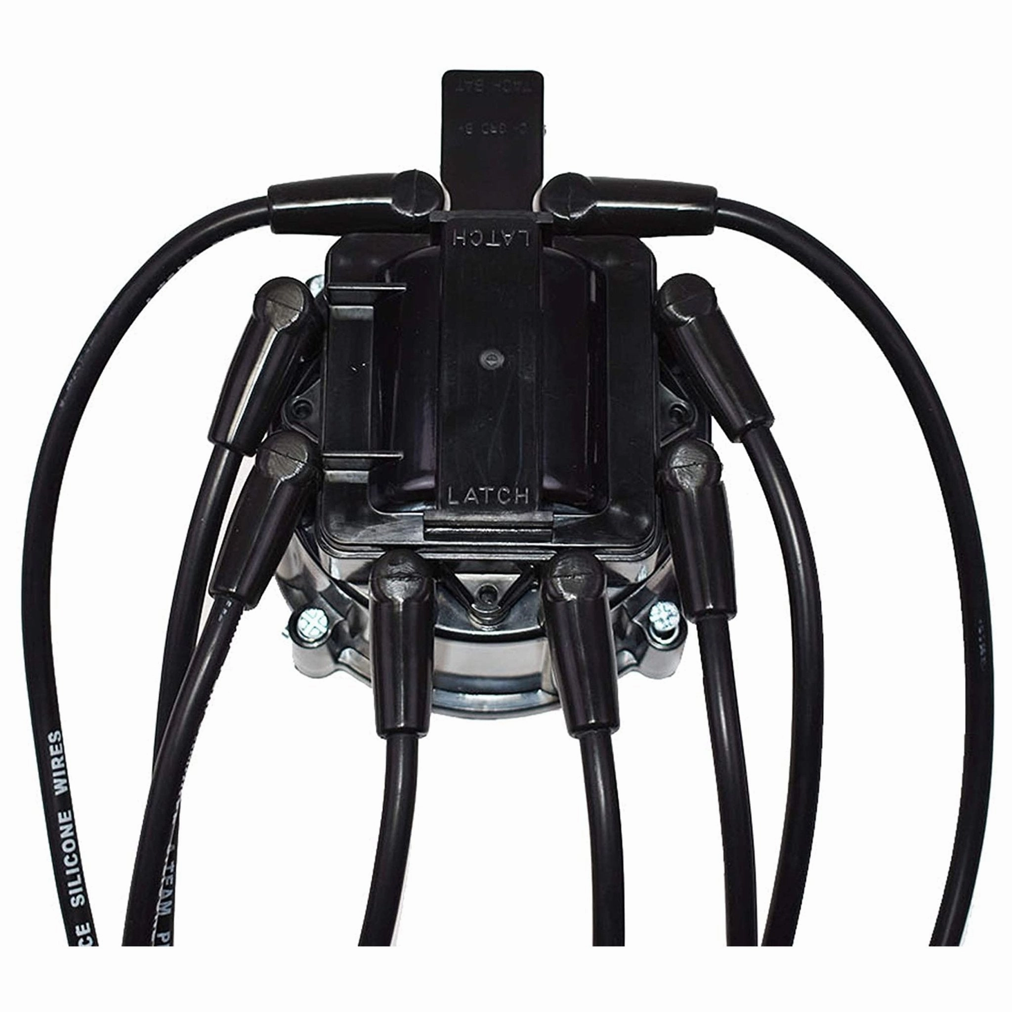 HEI Distributor with Under the Exhaust Spark Plug Wires & HEI Pigtail Harness Complete Kit Compatible with Chevrolet Chevy GM GMC SBC 265 267 283 350 383 400 Black Cap