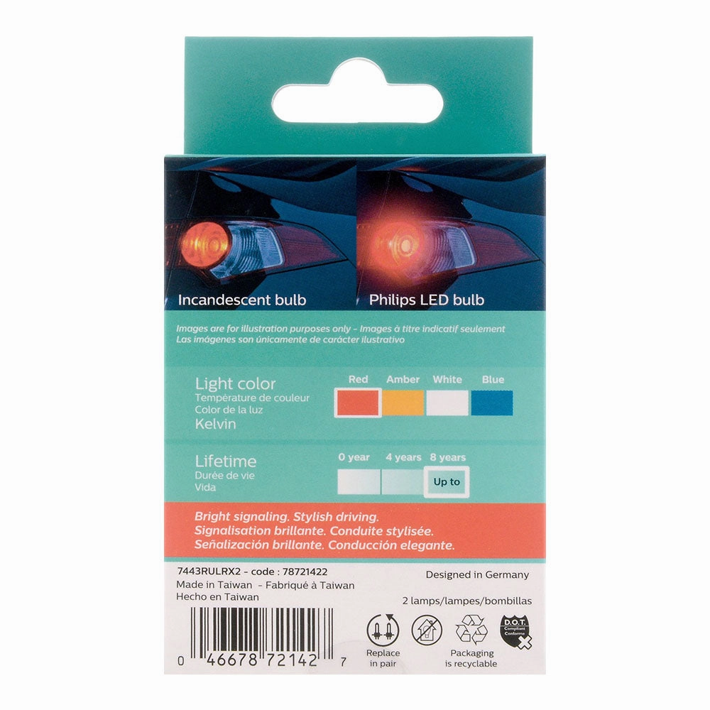 PHILIPS 7443R Ultinon LED Bulb (Red), 2 Pack (7443RULRX2)