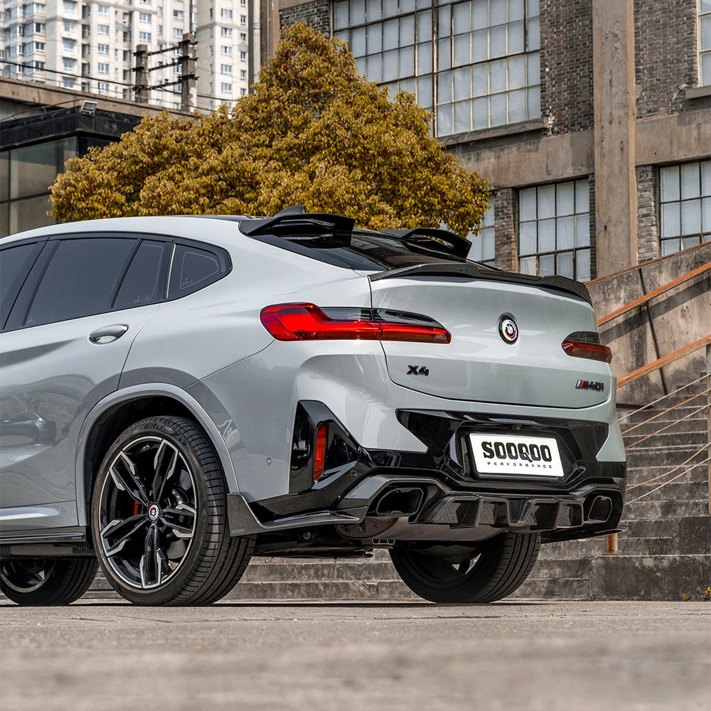 Sooqoo Pre Pregged Dry Carbon Fiber Rear Diffuser with Brake Light for BMW X4 G02 LCI 2022 