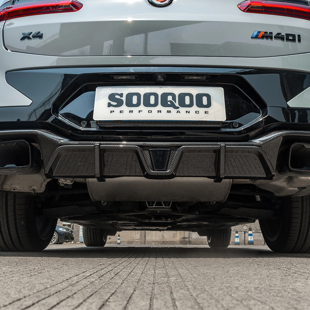 Sooqoo Pre Pregged Dry Carbon Fiber Rear Diffuser with Brake Light for BMW X4 G02 LCI 2022 