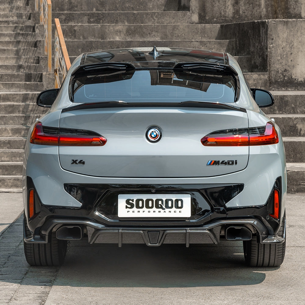 Sooqoo Pre Pregged Dry Carbon Fiber Rear Diffuser with Brake Light for BMW X4 G02 LCI 2022 