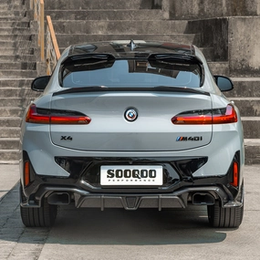 Sooqoo Pre Pregged Dry Carbon Fiber Rear Diffuser with Brake Light for BMW X4 G02 LCI 2022 