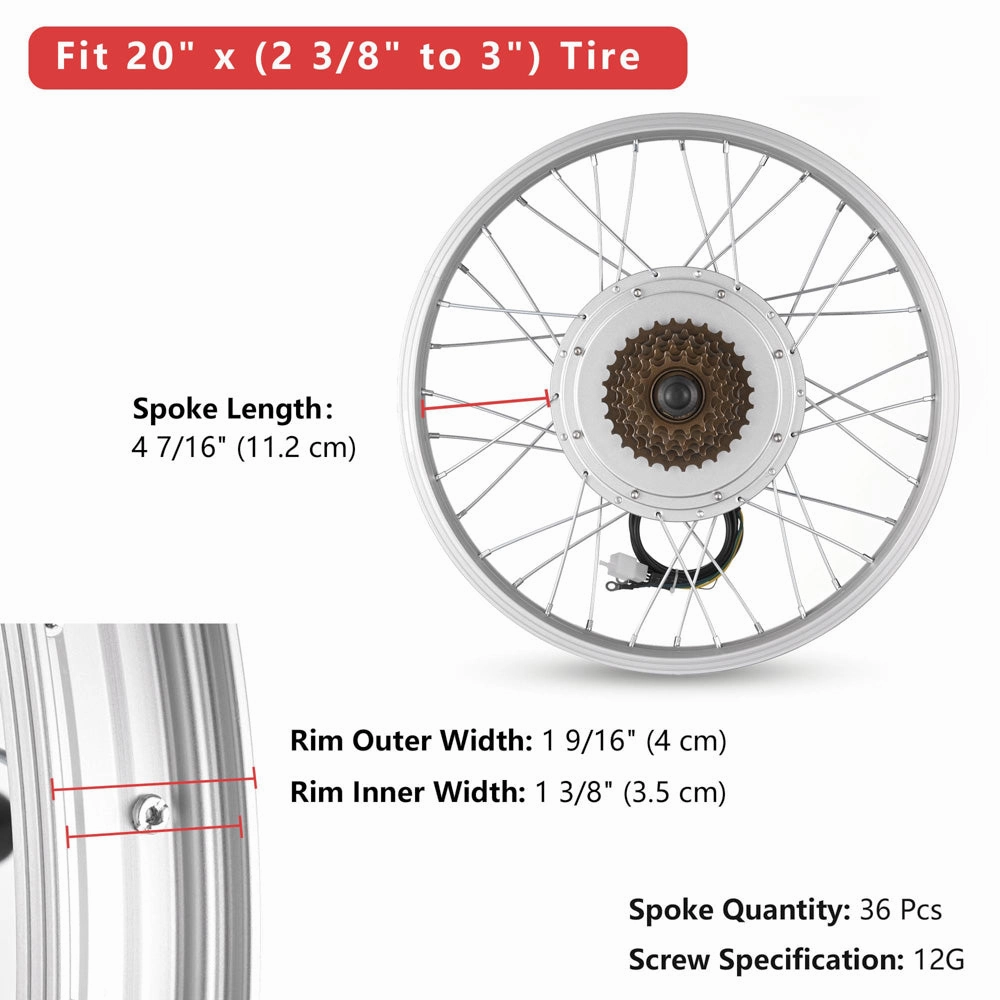 TheLAShop 36v 750W 20in Rear Wheel Electric Bicycle E-Bike Motor Kit