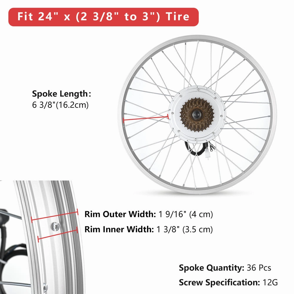 TheLAShop 36v 750W 24in Rear Wheel Electric Bicycle E-Bike Motor Kit