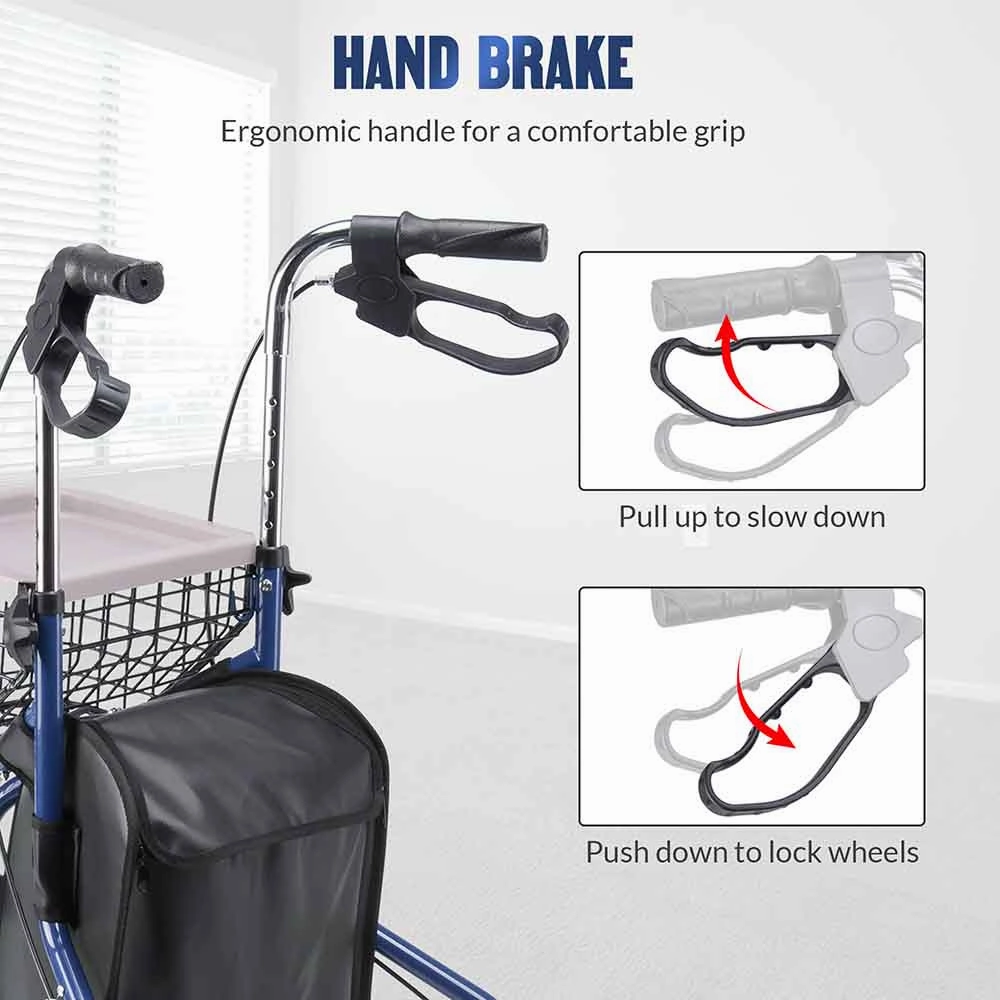 TheLAShop 3-Wheel Folding Walker Rollator w/ Brakes Basket & Pouch