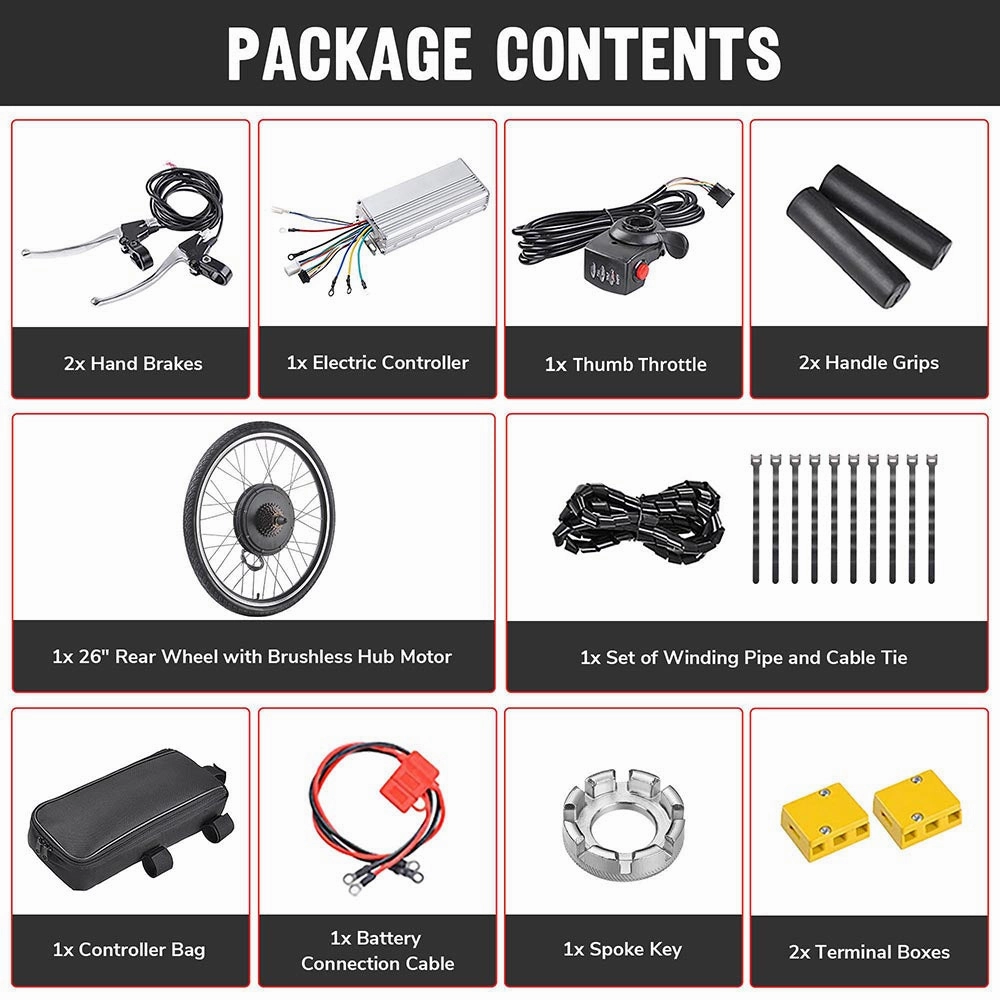 TheLAShop 48v 1000w 26 Inch Front/ Rear Electric Bicycle Motor Conversion Kit