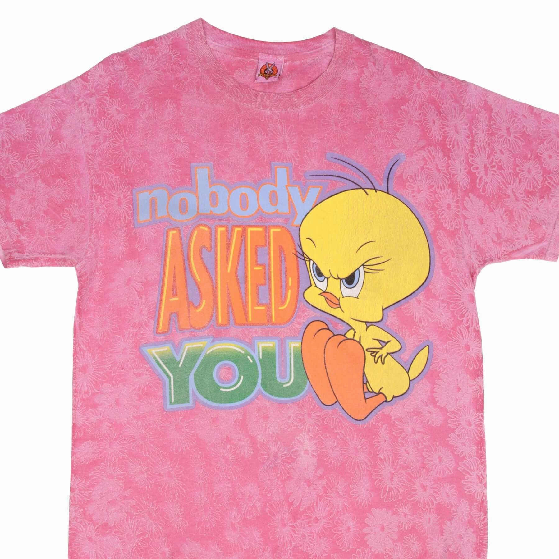VINTAGE LOONEY TUNES TWEETY NOBODY ASKED YOU PINK TEE SHIRT 1997 SIZE LARGE